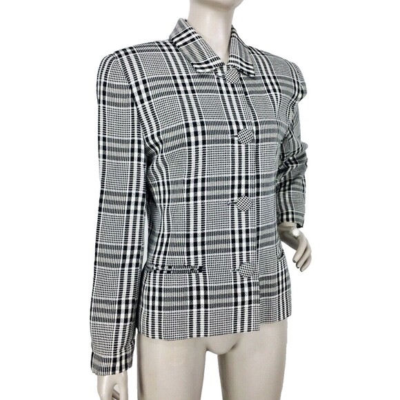 VTG Houndstooth Monochrome Plaid Button-Down Business Jacket Paul Stanley Size 6 - Picture 2 of 10